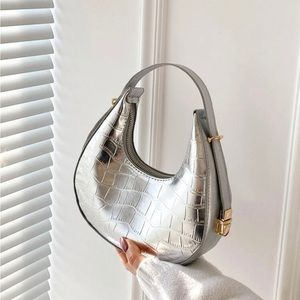 Metallic Crocodile Embossed Hobo Bag